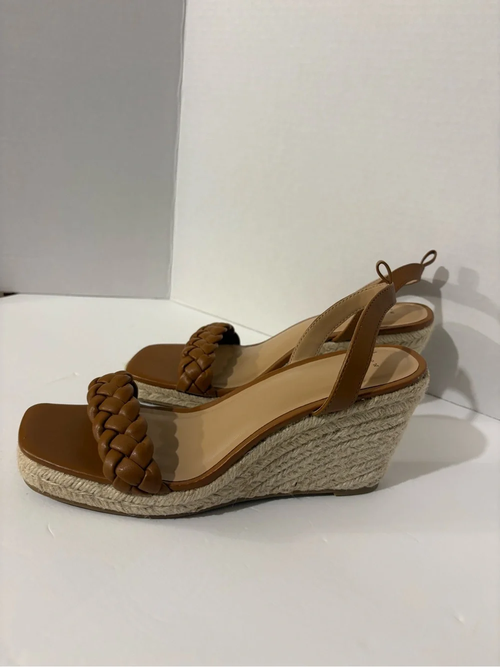 A New Day Women's Brown Braided Faux Leather Espadrille Wedge Sandals 9.5